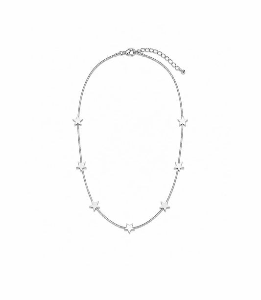 Short Snake Chain Necklace with Stars | Silver
