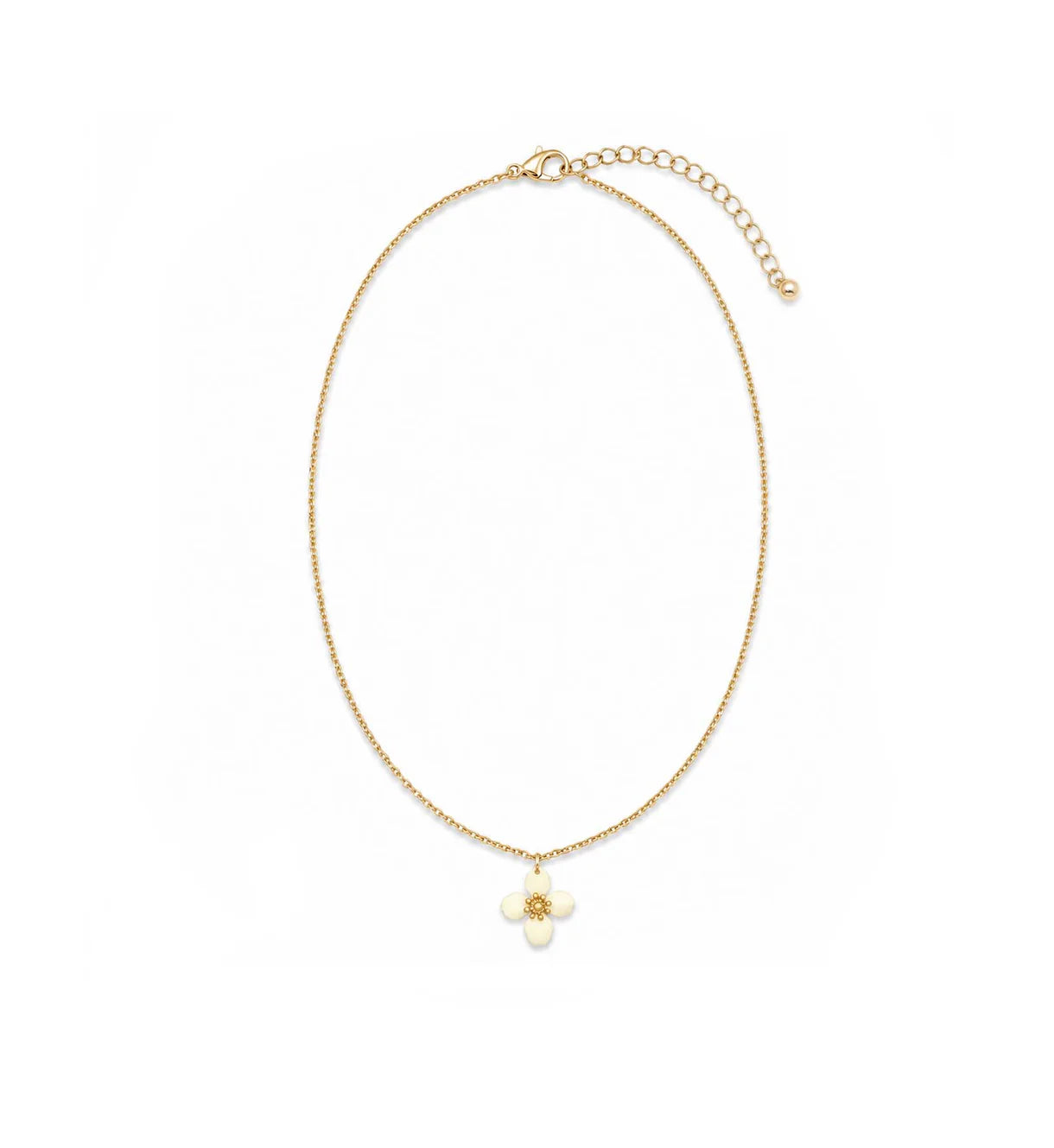 Coloured Floral Pendant Short Necklace | Gold | Ivory