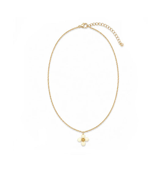 Coloured Floral Pendant Short Necklace | Gold | Ivory