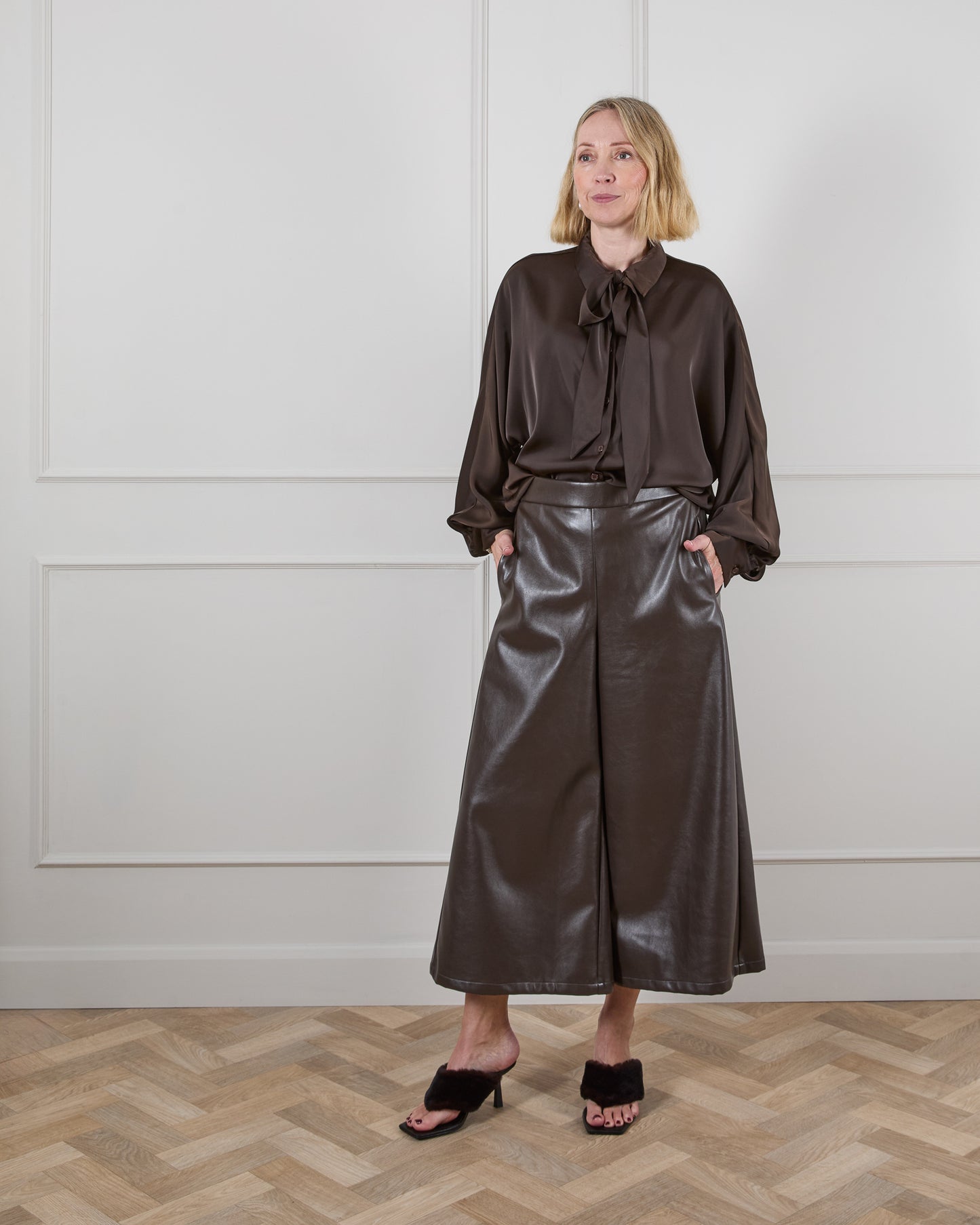 Darcy Faux Leather Trousers | Brown