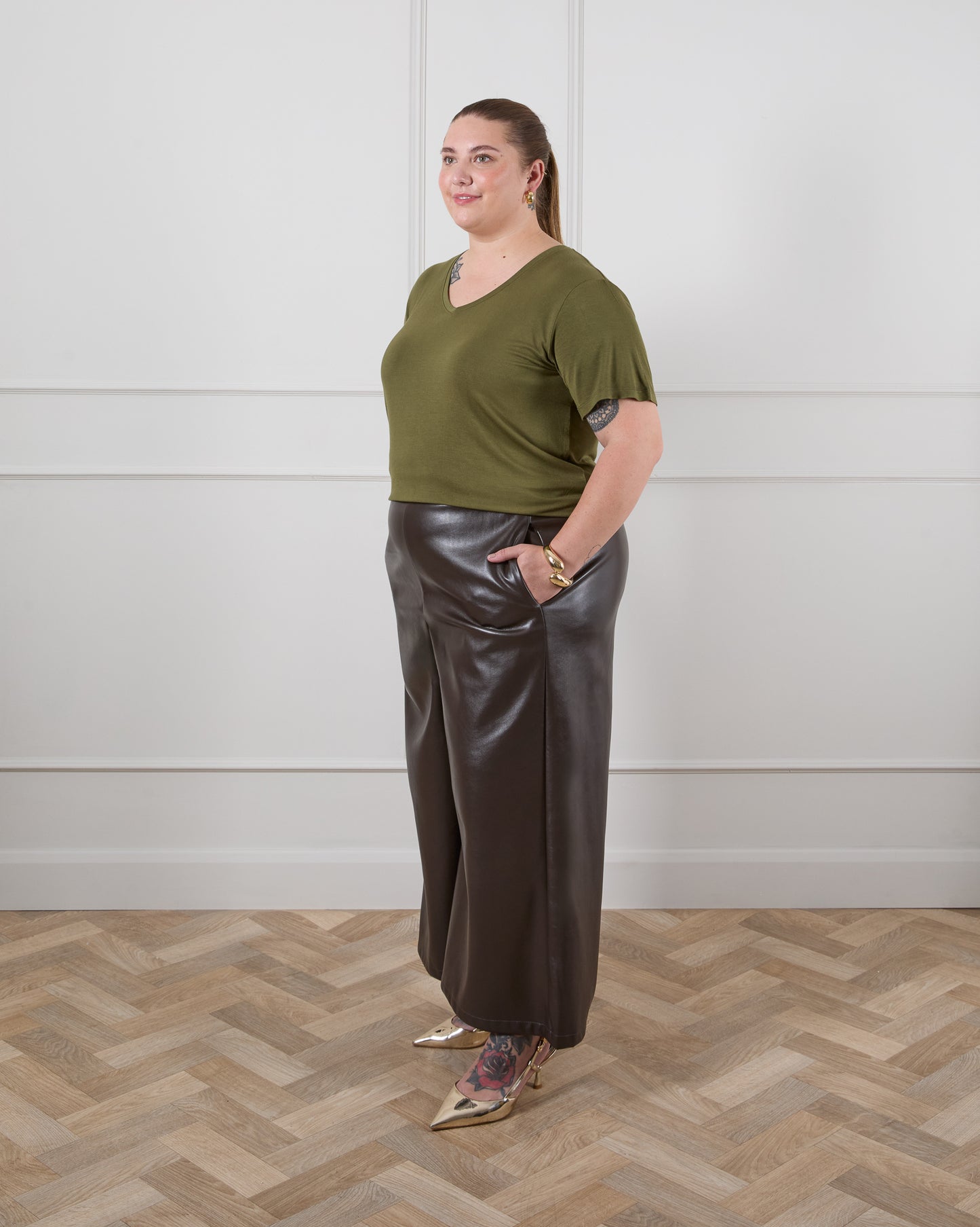 Darcy Faux Leather Trousers | Brown