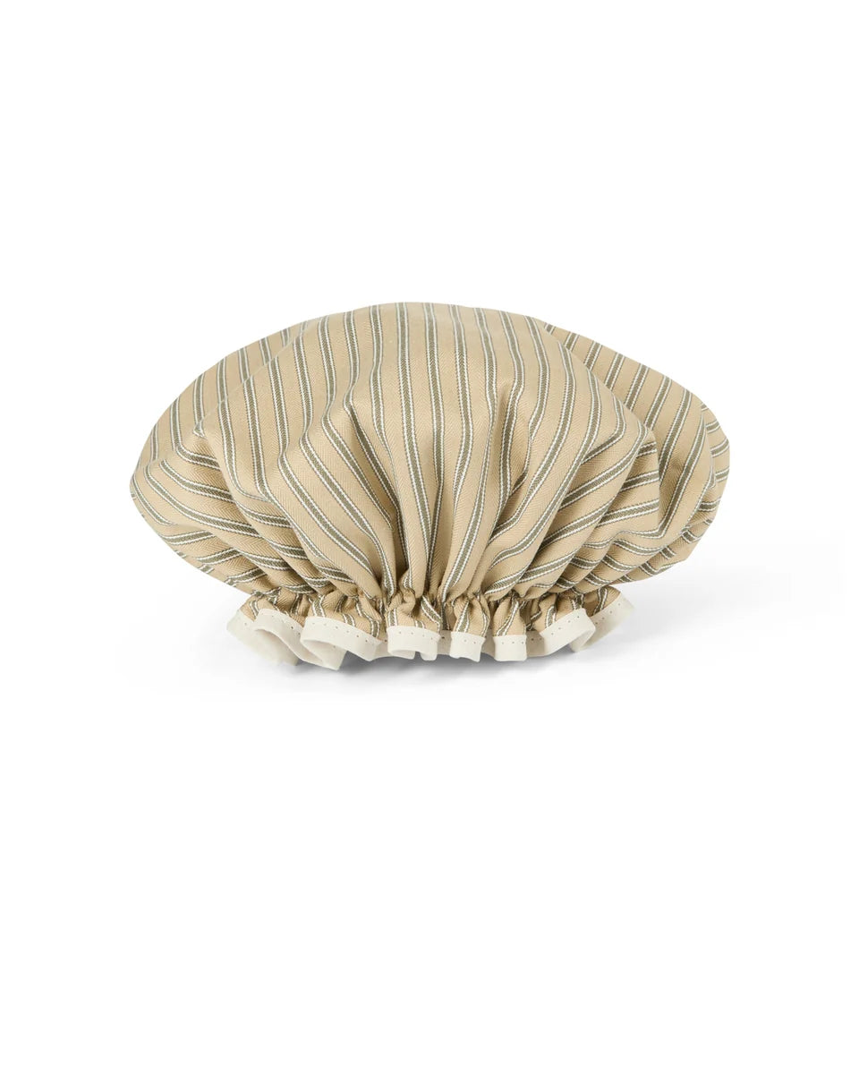 Ethel Shower Hat | Ticking Stripe | Antique Khaki