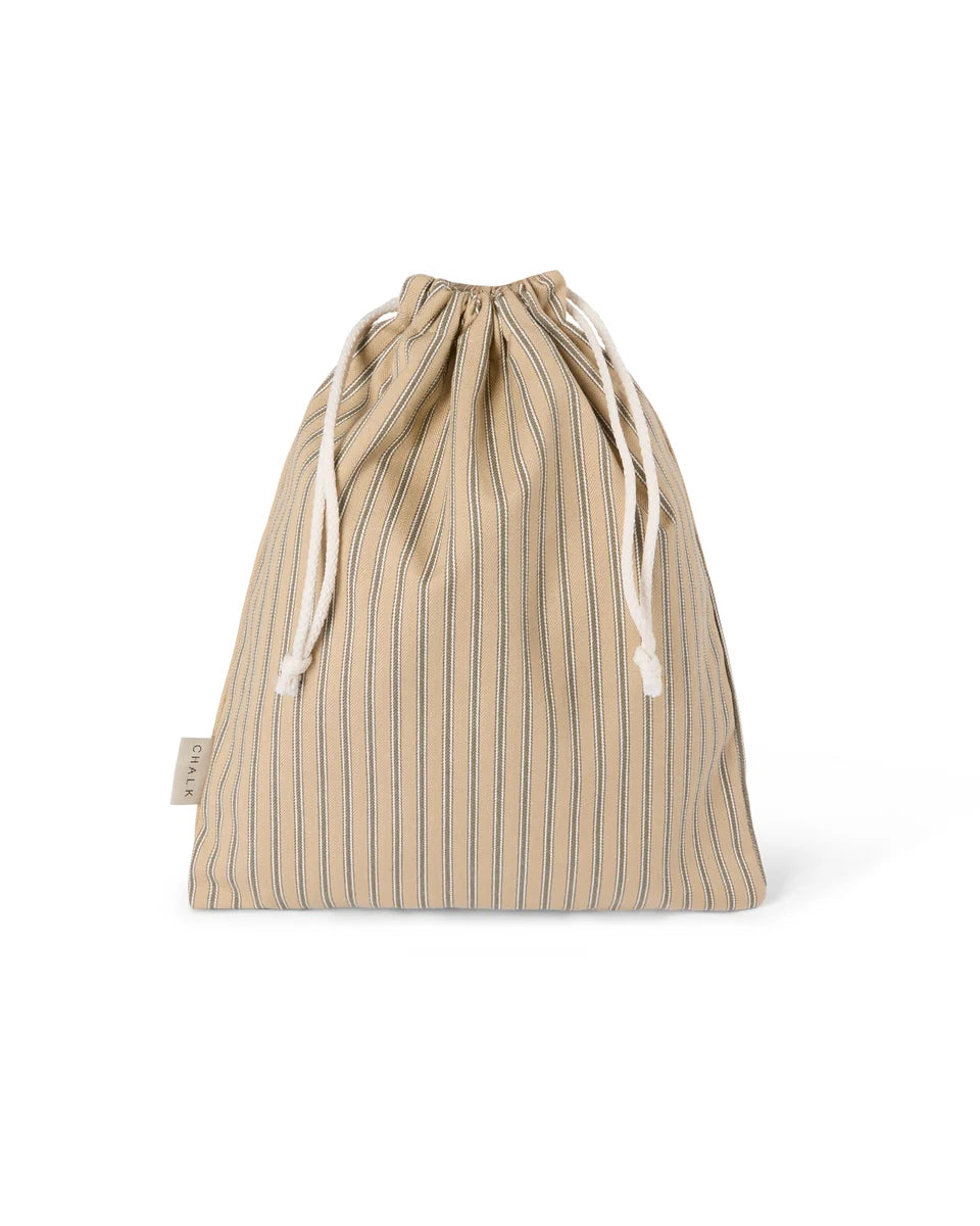 Felixstowe Drawstring Washbag | Ticking Stripe | Antique Khaki