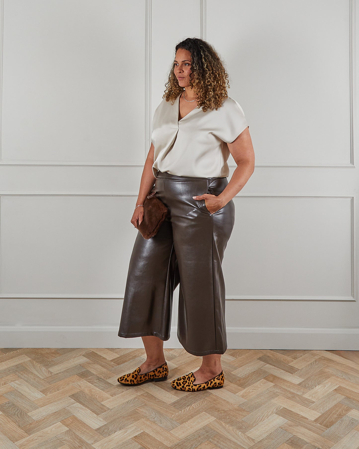 Darcy Faux Leather Trousers | Brown