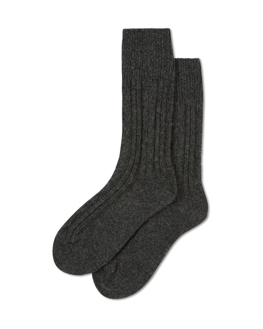 Chalk | Wool Cable Sock | Dark Charcoal
