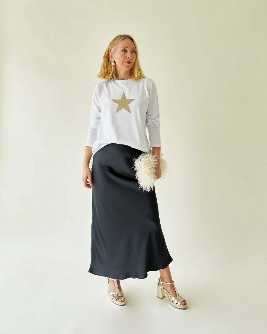 Christmas Renee Top | White | Star - Champagne