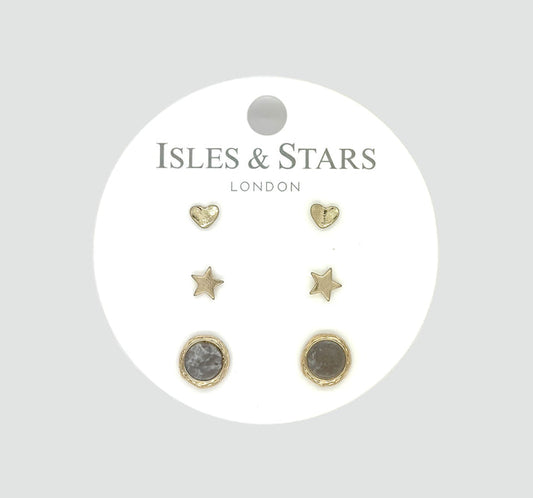 3 Sets of Stud Earrings | Gold