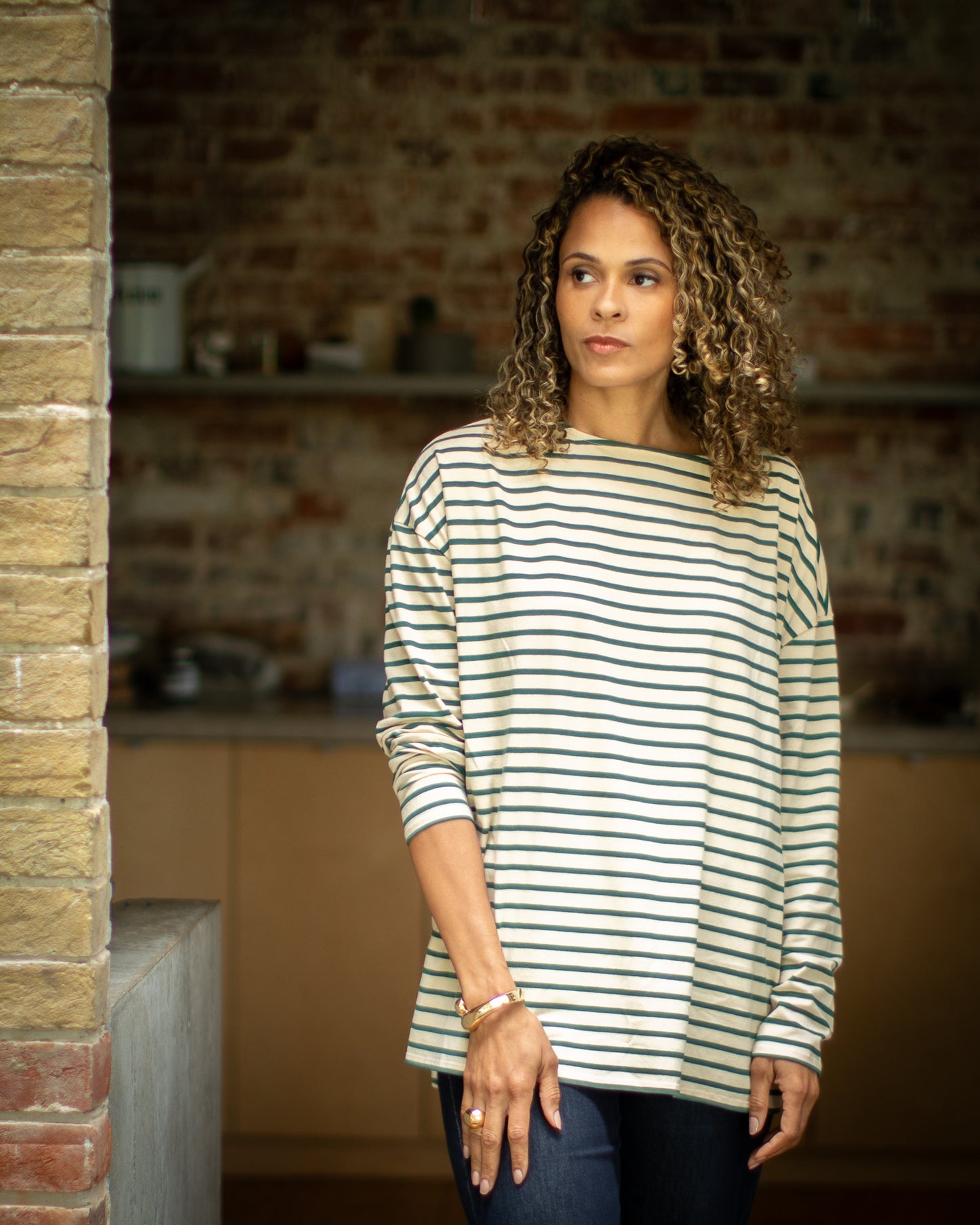 Chalk | Bryony Stripe Top | Evergreen/Cream