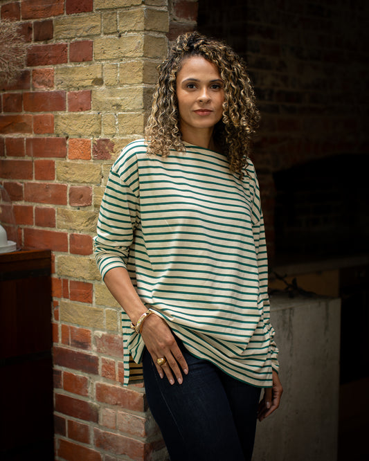 Chalk | Bryony Stripe Top | Evergreen/Cream