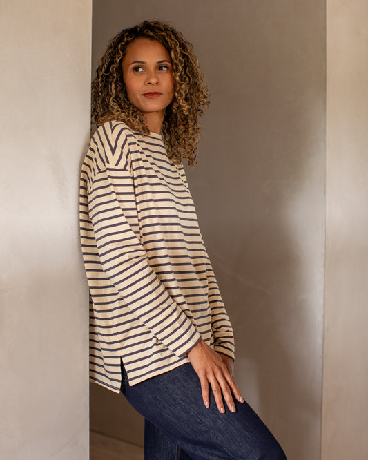 Chalk | Bryony Stripe Top | Grey/Cream
