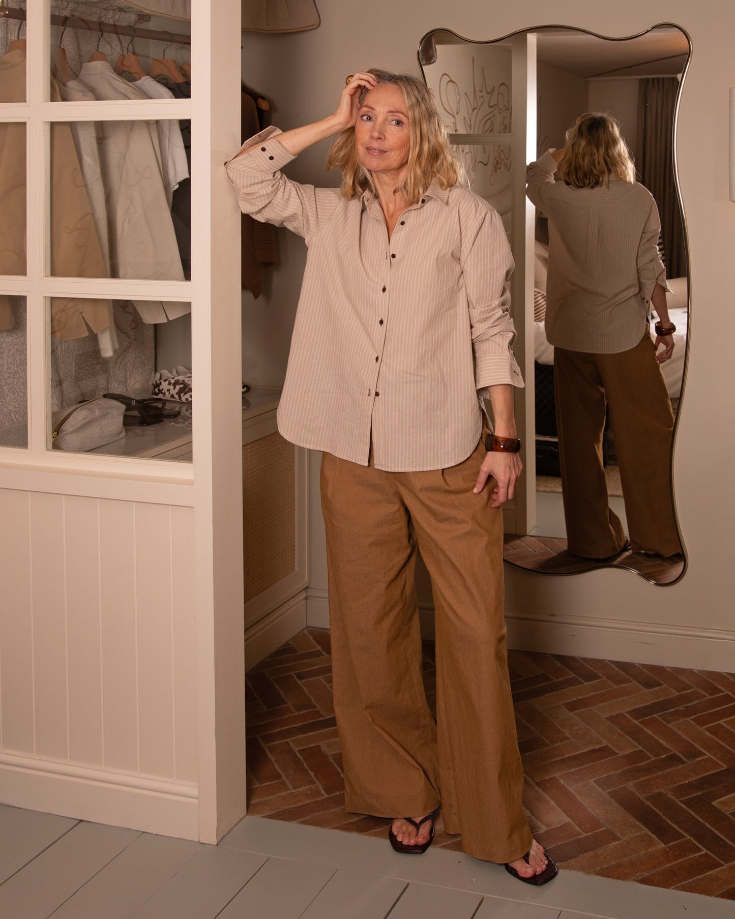 Nola Stripe Shirt | Beige/Ecru