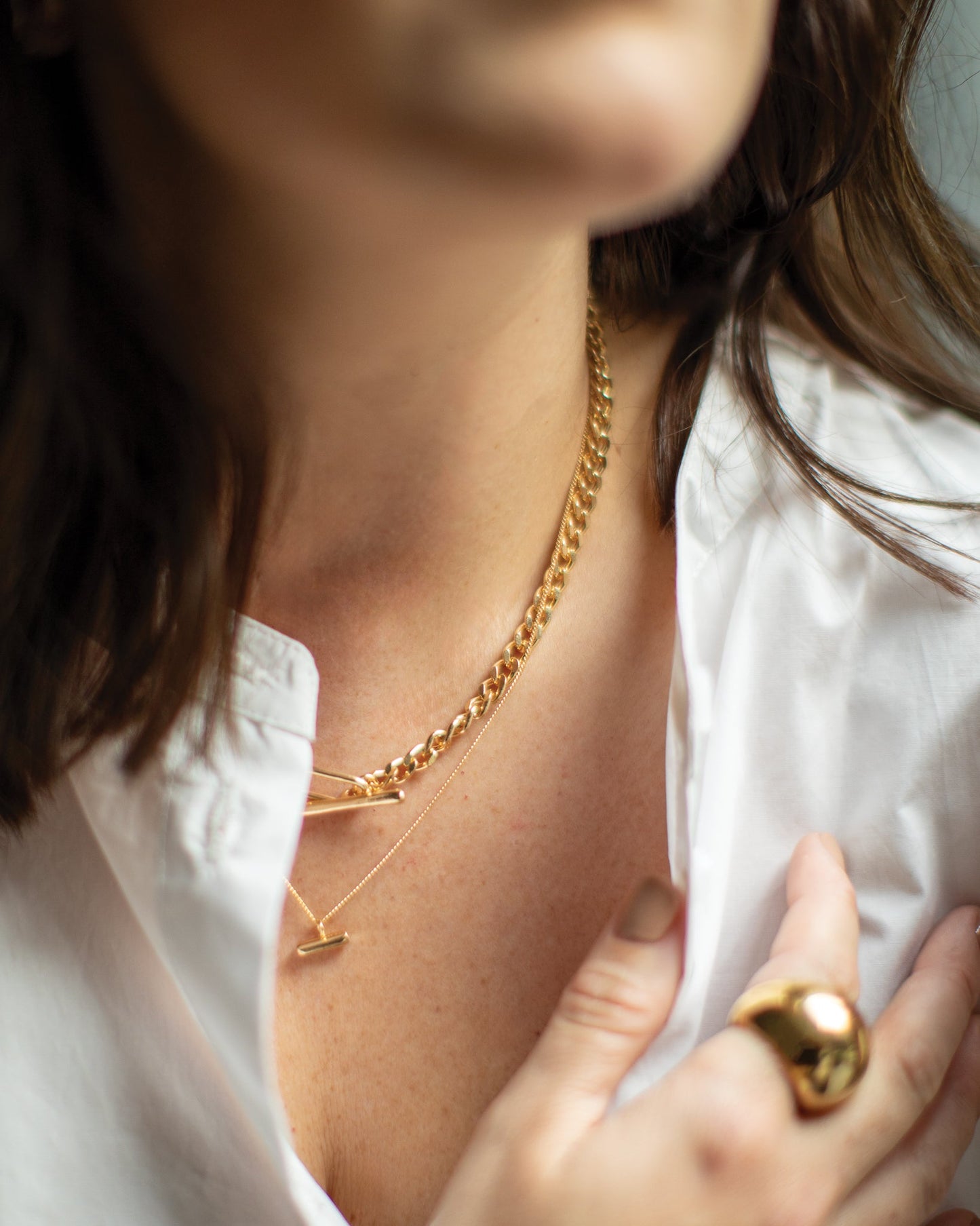 Chalk | Chain T-Bar Pull Through Necklace | Gold