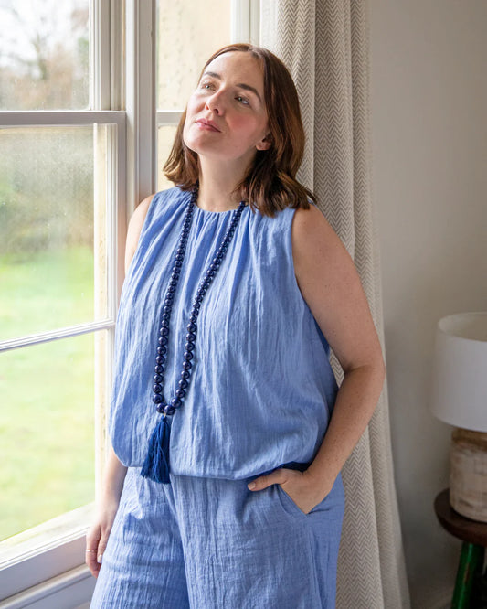 Chalk | Tassel Ball Necklace | Navy