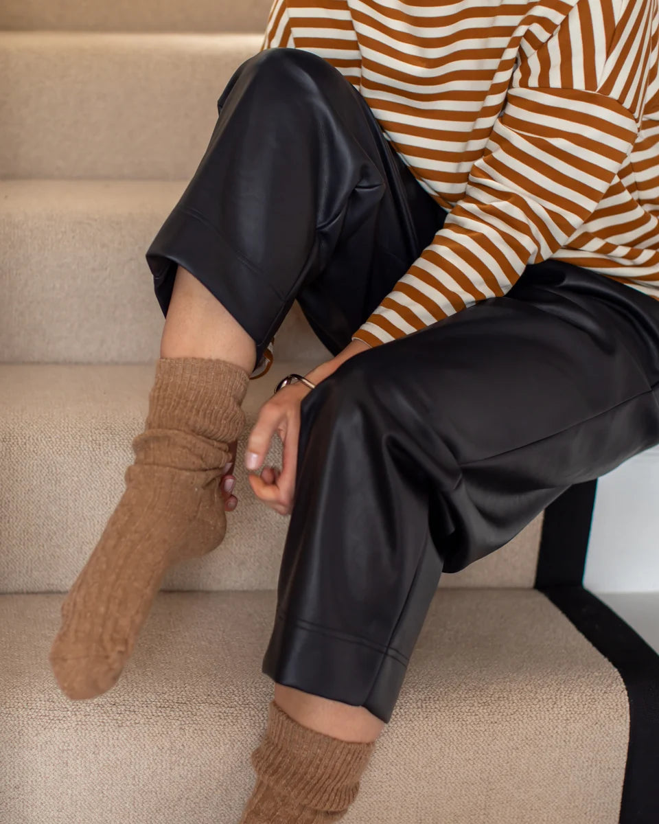Chalk | Wool Cable Sock | Camel