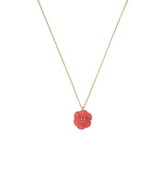 Coloured Small Flower Pendant Necklace | Gold | Coral