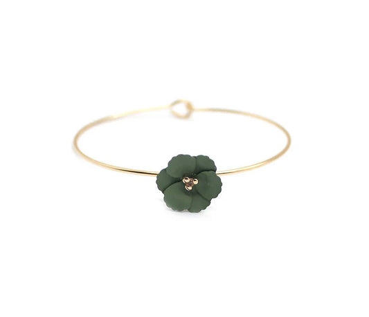 Small Flower Bangle Bracelet | Gold | Green
