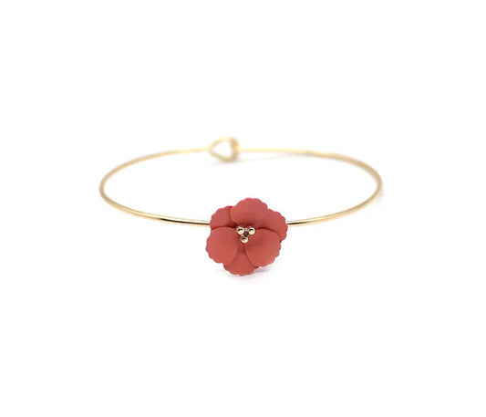 Small Flower Bangle Bracelet | Gold | Coral