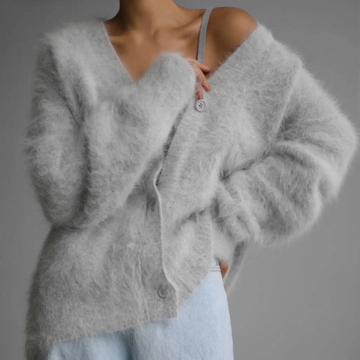 Cosy Knit Oversized Cardigan | Light Grey