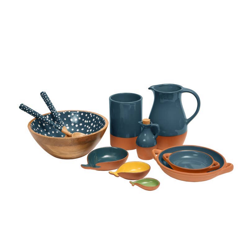 Sintra Mango Wood Spotted Salad Bowl - Ink Blue