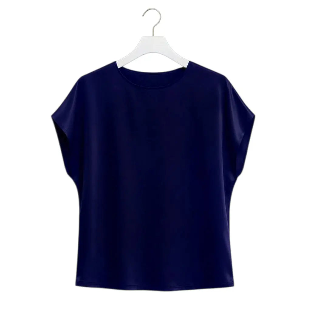Satin Boxy T-Shirt Top | Navy