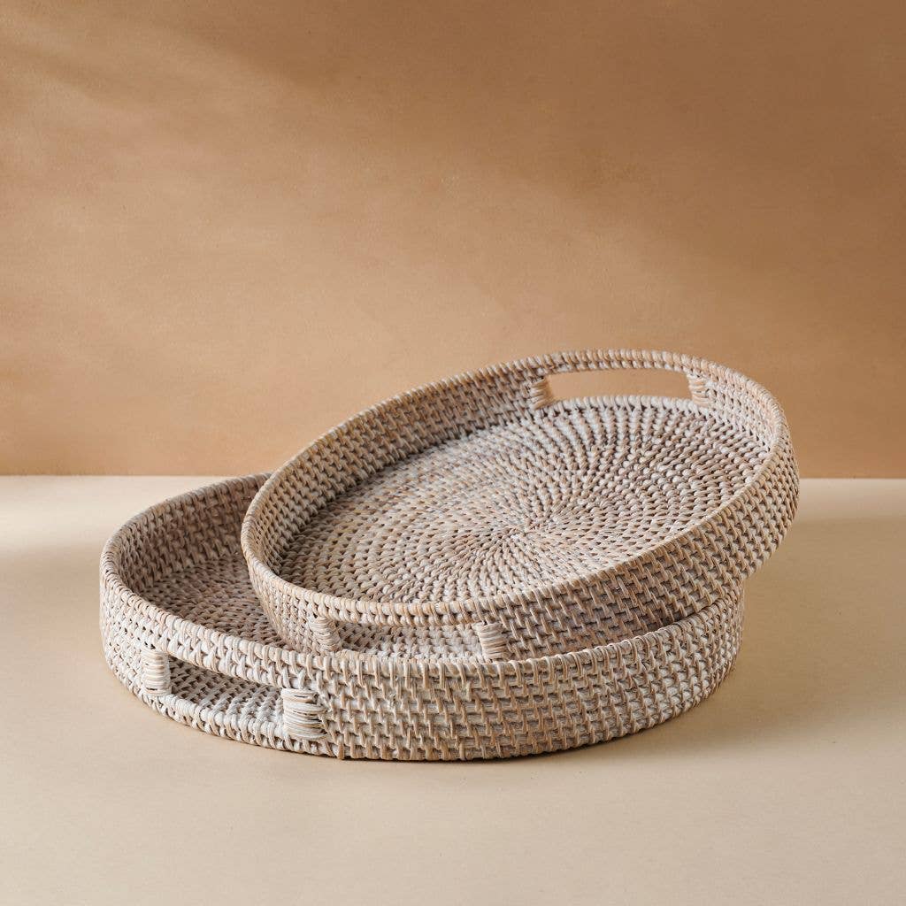 Rattan Trays | Round Hand Woven Wicker Serving Tray Décor