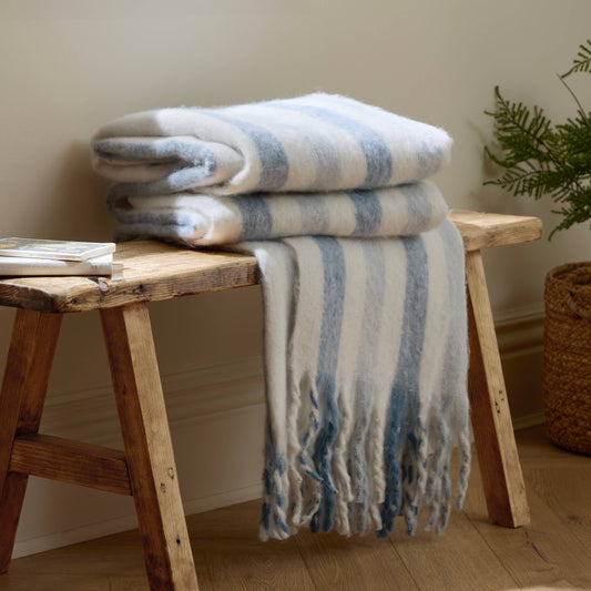 Beechwood Woven Stripe Throw Sky Blue