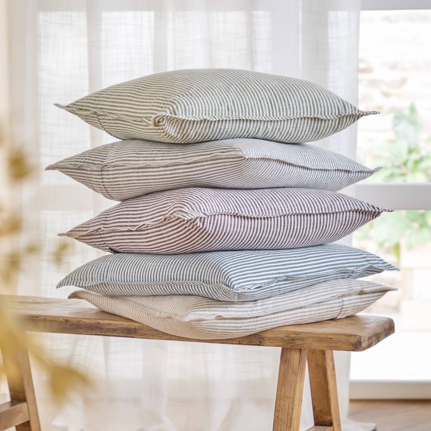 Truro Striped 100% Cotton Cushion Moss