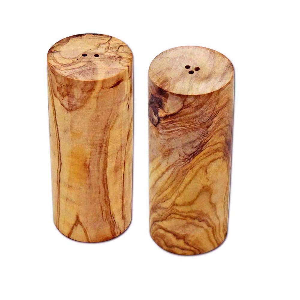 Set of 2 salt and pepper shakers made of olive wood