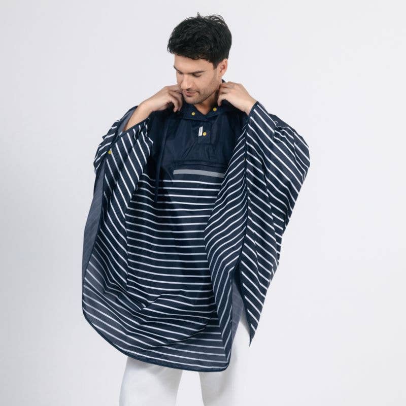 Unisex Breton-striped Rain Poncho