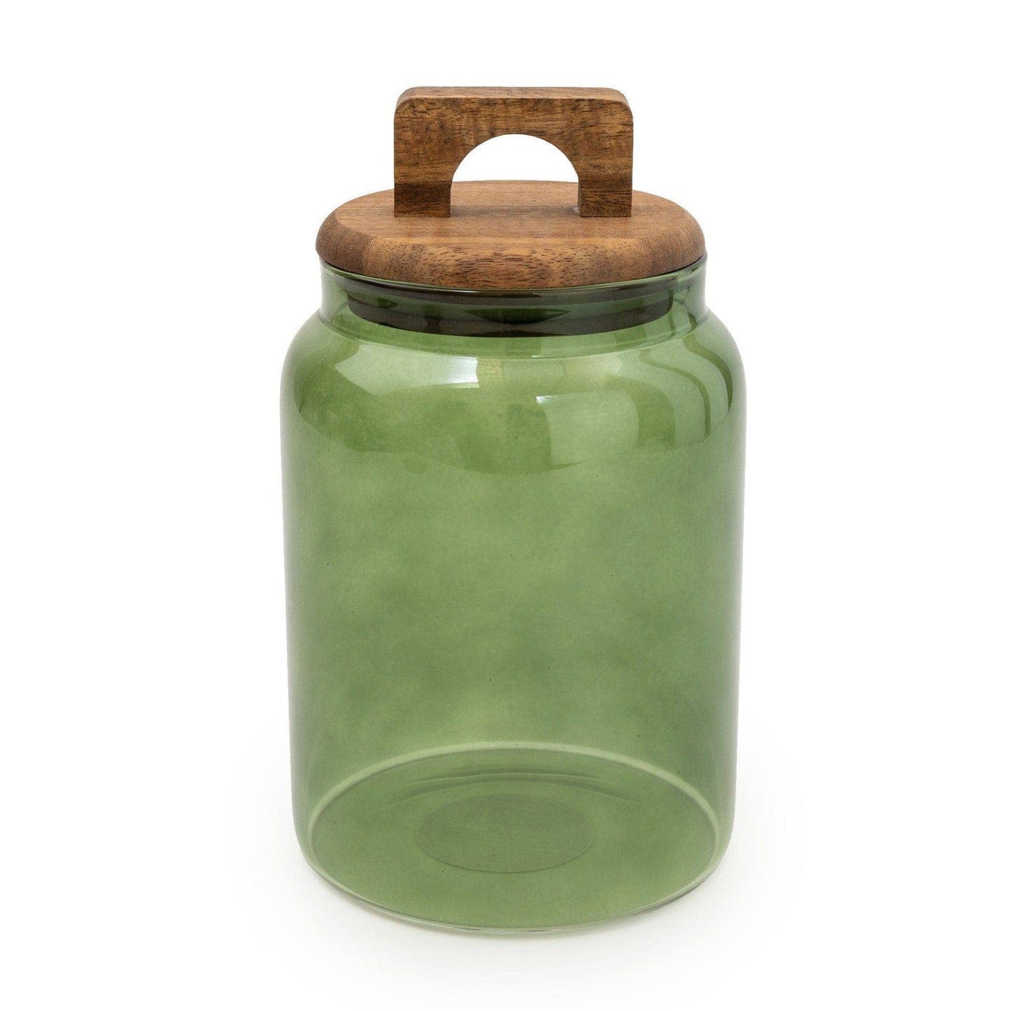 Green Glass Storage Jar with Wooden Lid 18cm