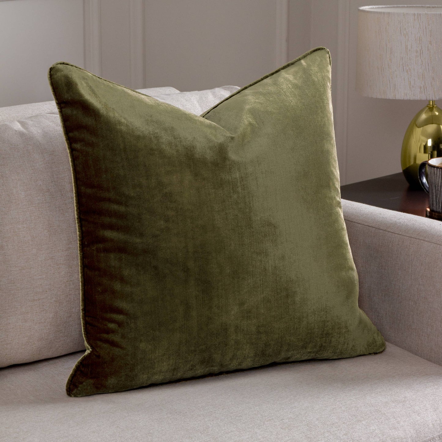 Luxe Velvet Piped Cushion | Olive