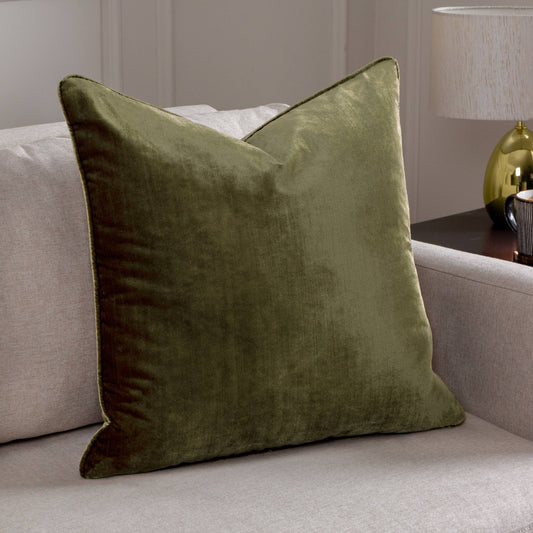 Luxe Velvet Piped Cushion | Olive