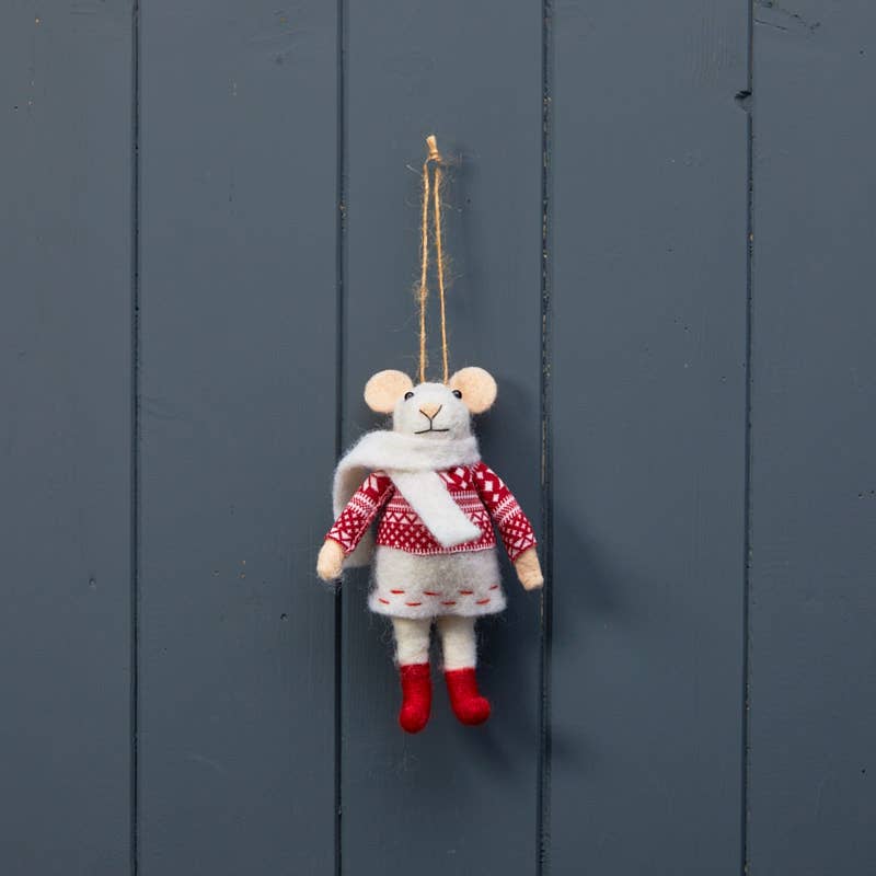 Hanging Wool Mouse In Nordic Outfit