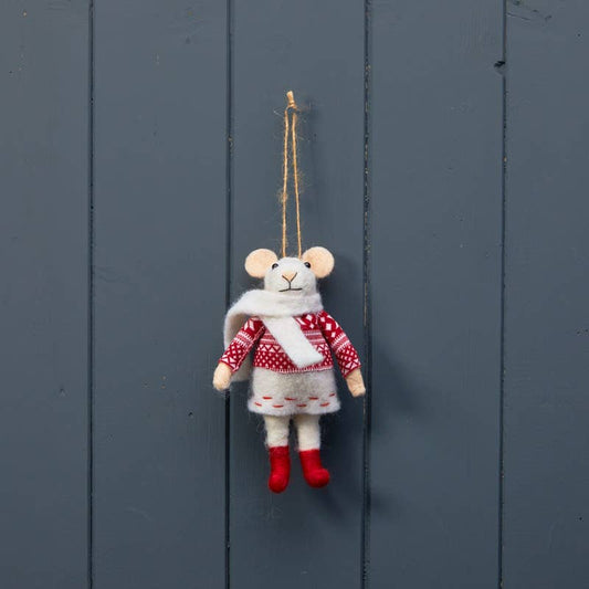 Hanging Wool Mouse In Nordic Outfit