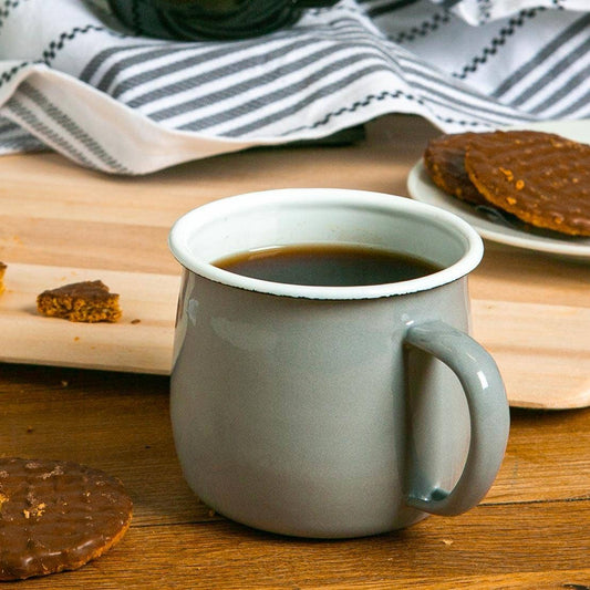 Coloured Enamel Belly Mug Grey/White