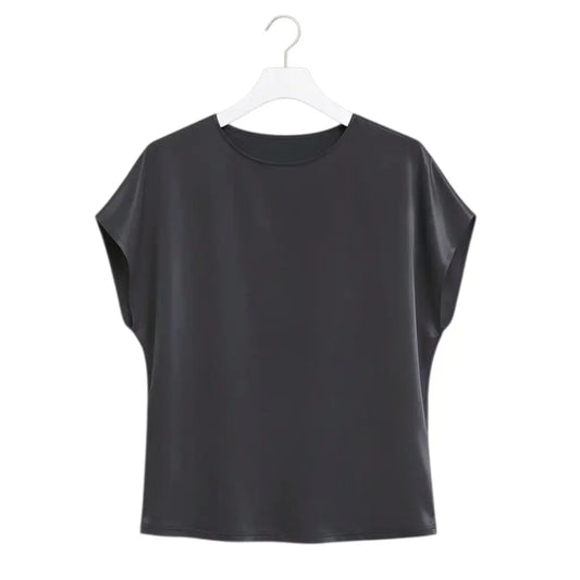 Satin Boxy T-Shirt Top | Gunmetal Grey