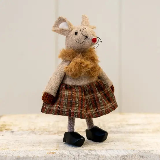 Fabric Girl Mouse in Cloggs in Winter Outfit Brown