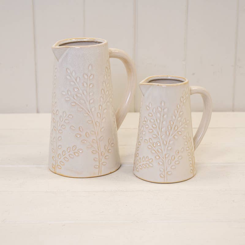 Ceramic Natural Jug with Olive Branch Design