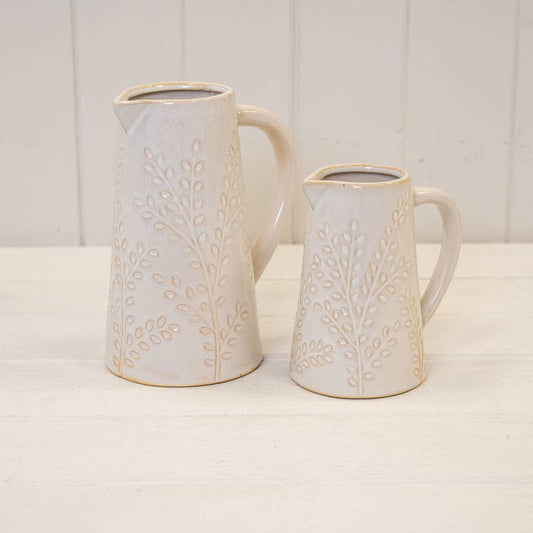 Ceramic Natural Jug with Olive Branch Design