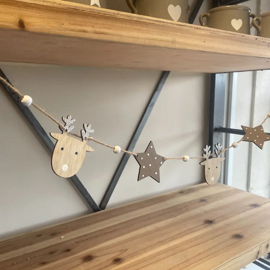 Neutral Reindeer Wood Garland