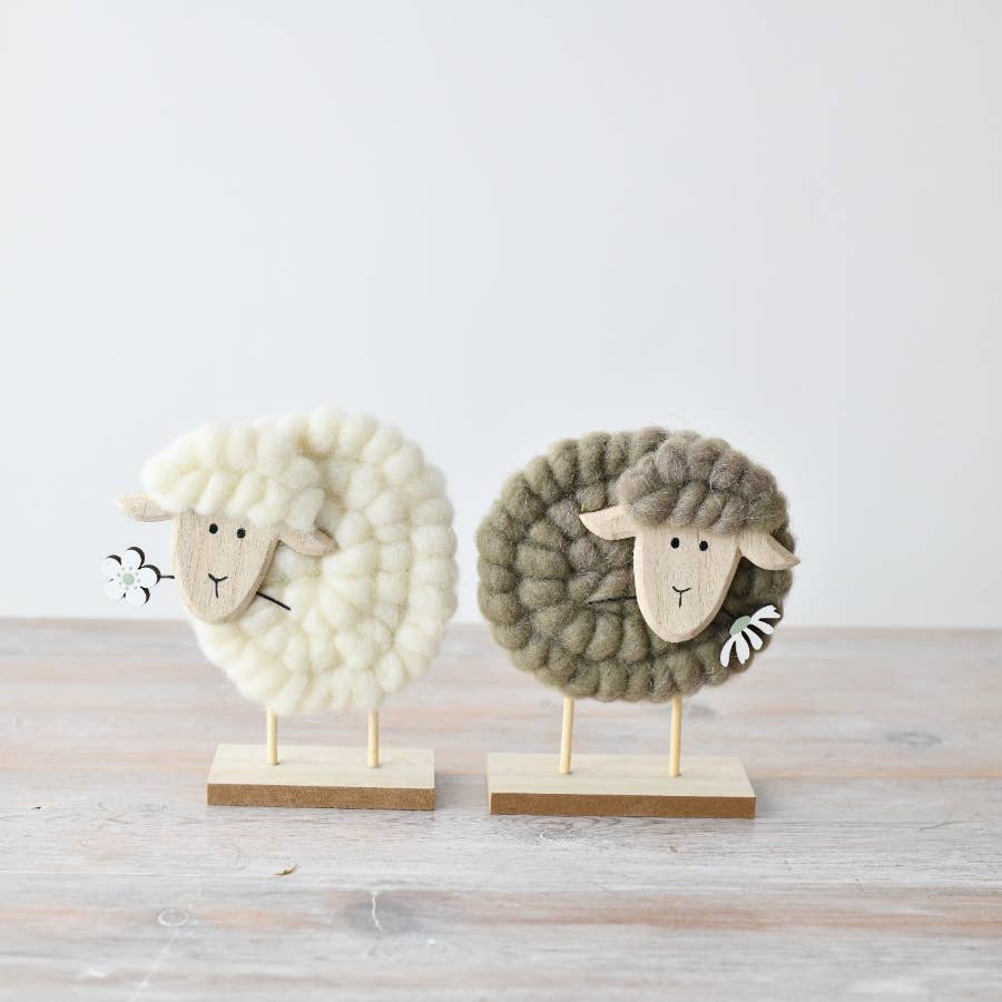 Fluffy Green Sheep Deco, 14cm