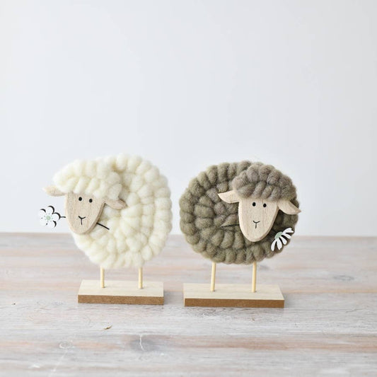 Fluffy Green Sheep Deco, 14cm