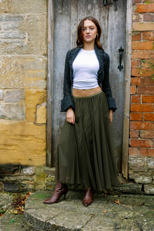 Tulle Layer Skirt in Olive Green