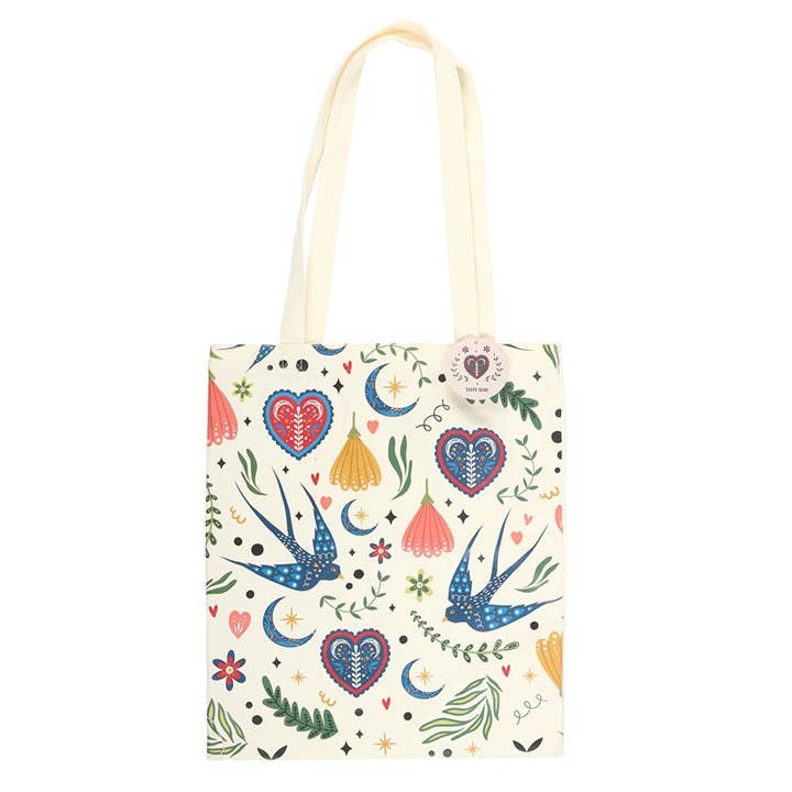 Cream Folk Floral Print Tote Bag
