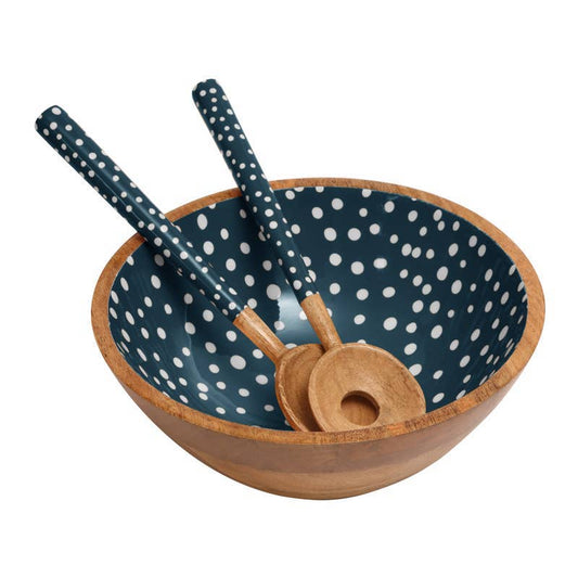 Sintra Mango Wood Spotted Salad Bowl - Ink Blue