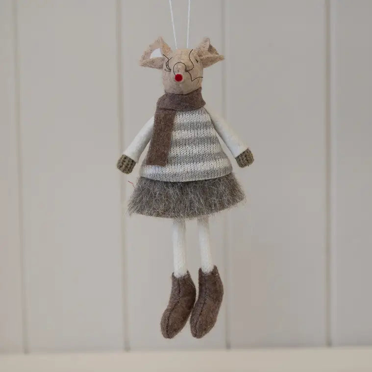 Fabric Hanging Girl Mouse in Brown and Grey Stripey Outfit