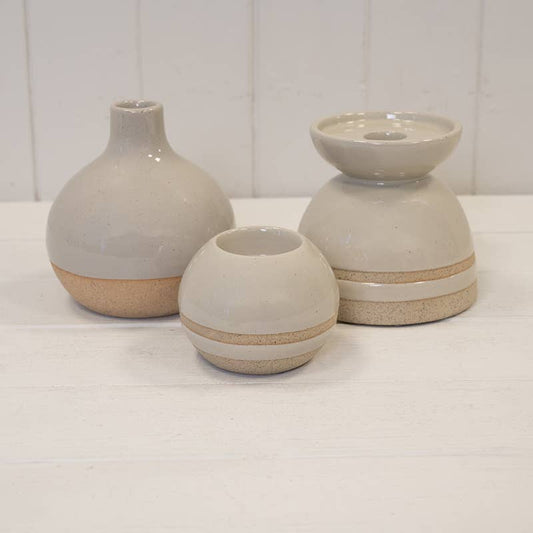 Taupe Ceramic Glazed Vase with Unglazed Design