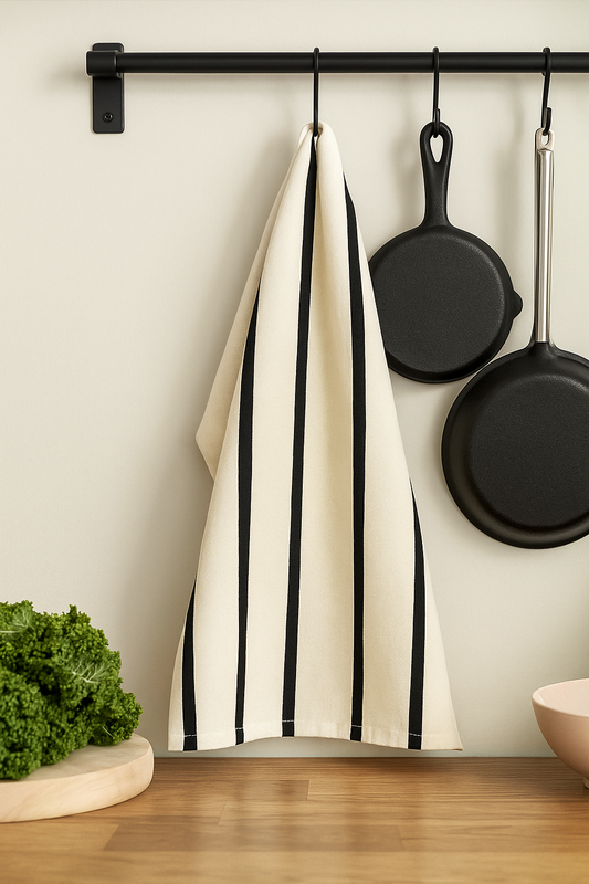 Minimalist Black Stripe Cotton Tea Towel