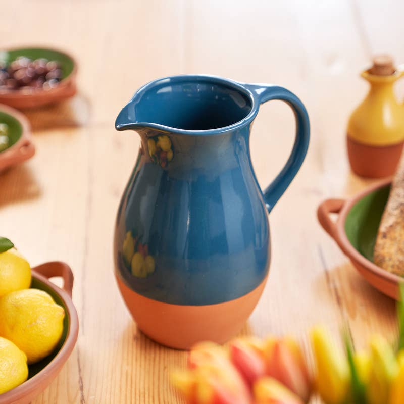 Sintra Glazed Terracotta Jug - Ink Blue