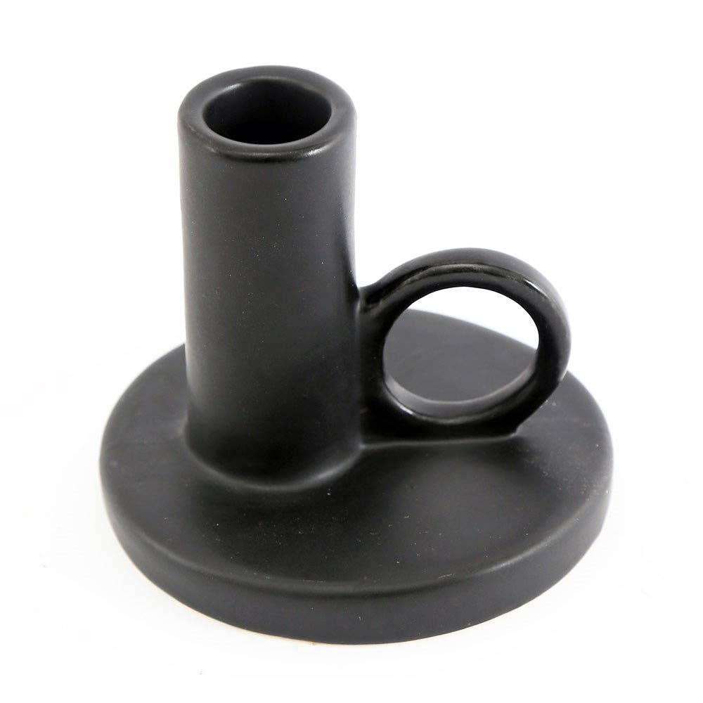 9.5cm Black Stoneware Candle Stick Holder